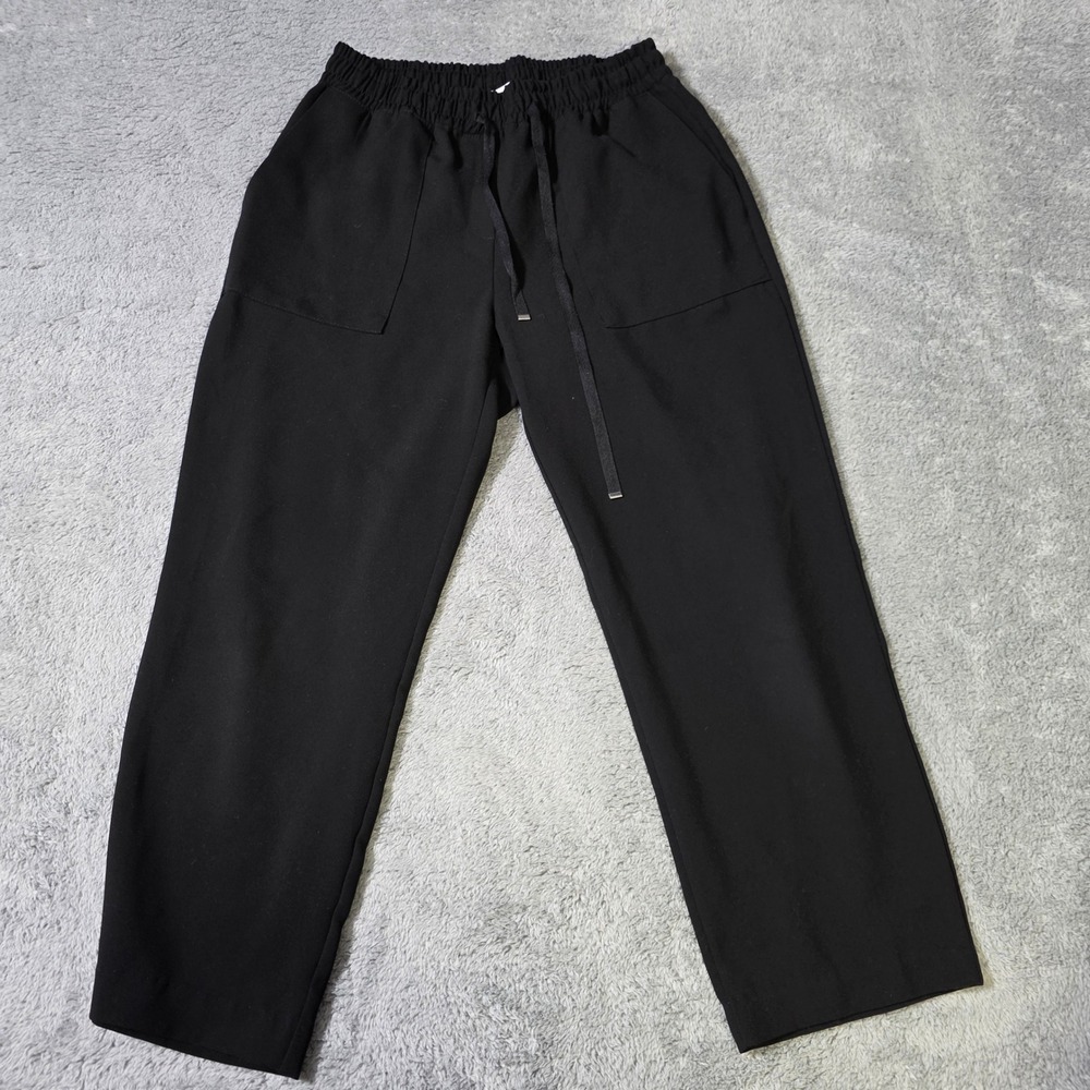 Oak + Fort Womens Medium Pants Black Elastic Waist Drawstring Straight Leg Crop